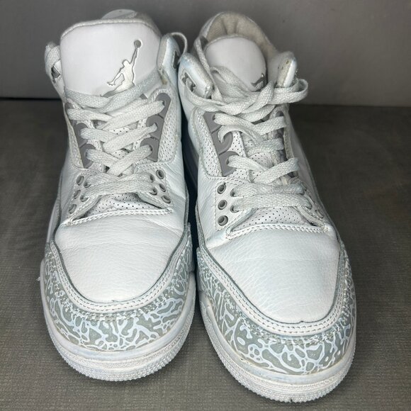 Nike Air Jordan 3 Retro Pure Money Triple White Elephant Print Sneakers - Picture 5 of 10